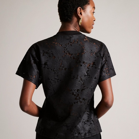 Ted Baker London Maralo Sheer Floral Black Lace Top - Picture 4 of 11